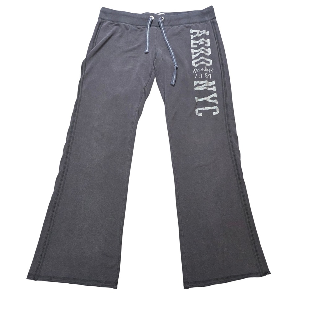 Aeropostale Flare Leg Sweatpants Women's Size XL Black Aero NYC Logo Drawstring